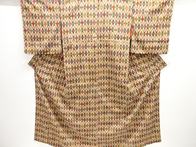 JAPANESE ANTIQUE OMESHI KIMONO / TAISHO ROMAN STYLE / WOVEN CROSS